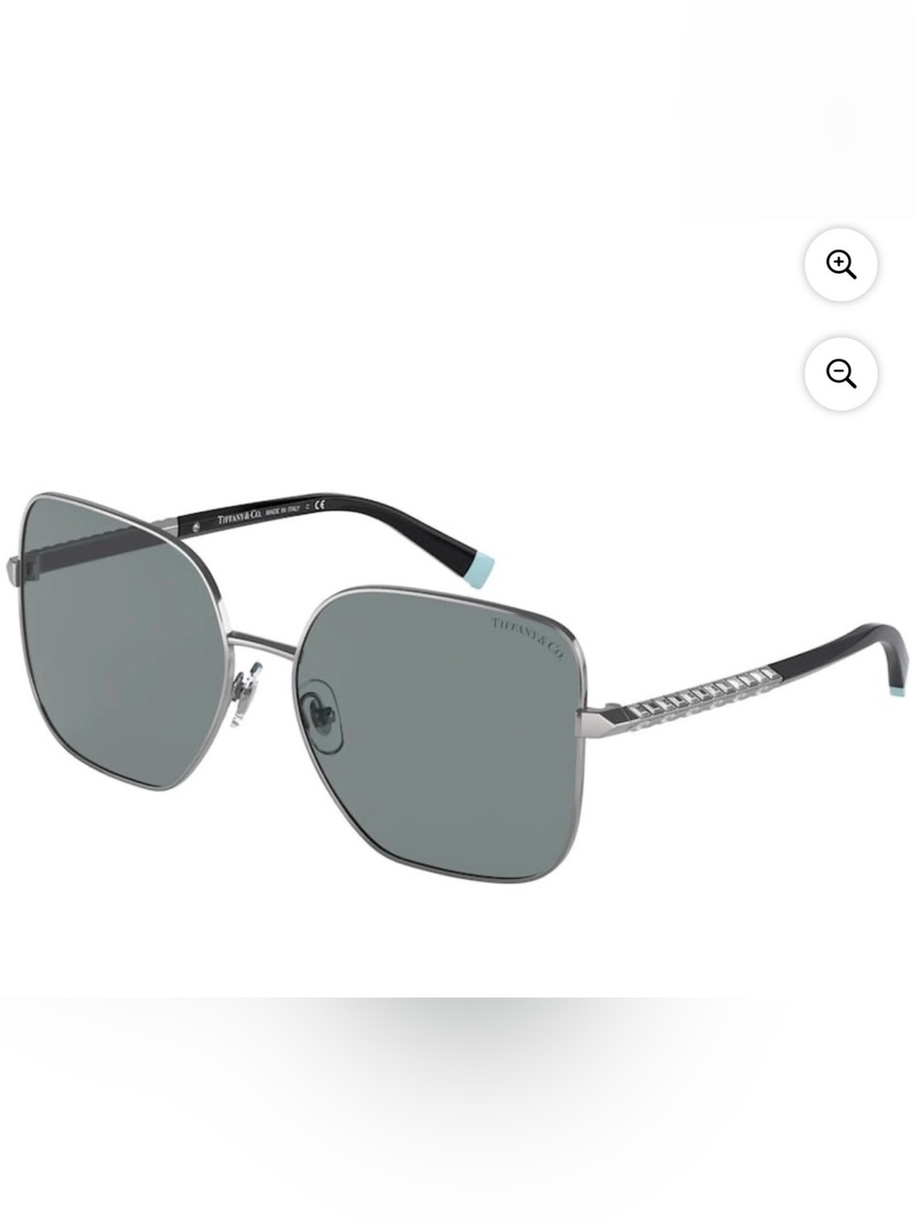 Tiffany & Co. Silver Square Sunglasses Gray Lenses Crystal Swarovski
